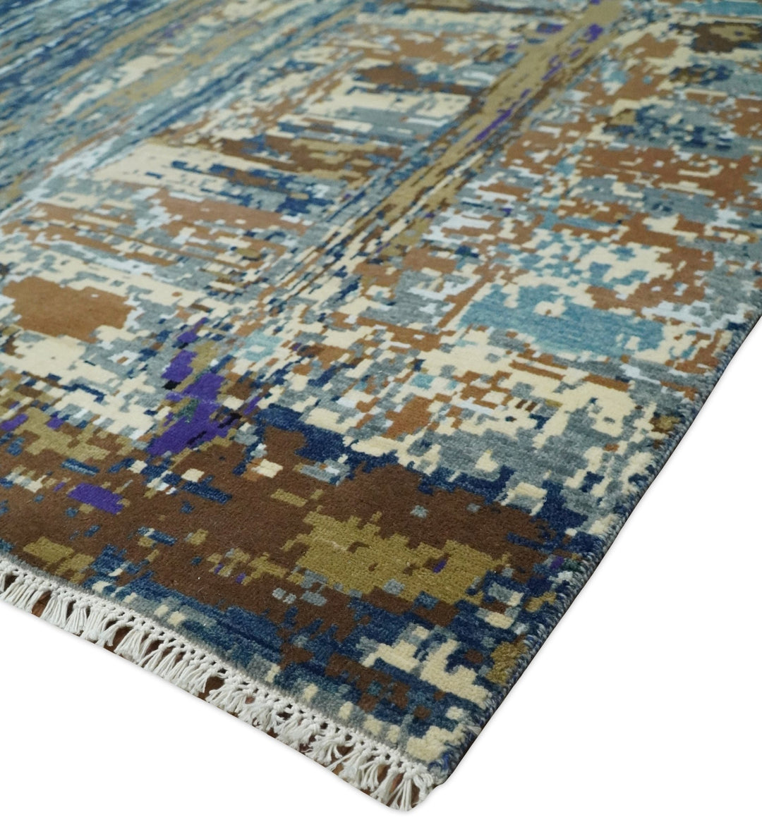 8x10 Fine Hand Knotted Brown Multicolor Modern Abstract Wool and Bamboo Silk Area Rug | AGR19 - The Rug Decor