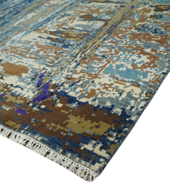 8x10 Fine Hand Knotted Brown Multicolor Modern Abstract Wool and Bamboo Silk Area Rug | AGR19 - The Rug Decor