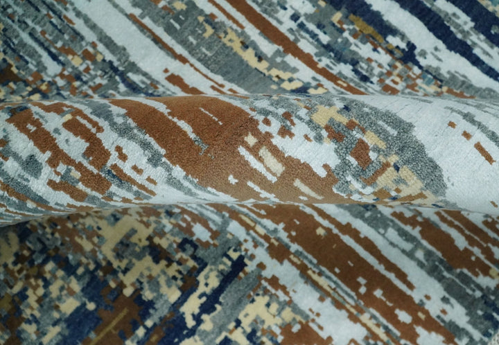 8x10 Fine Hand Knotted Brown Multicolor Modern Abstract Wool and Bamboo Silk Area Rug | AGR19 - The Rug Decor