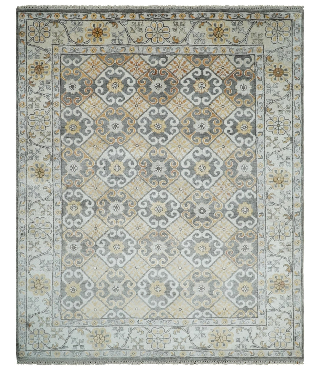 8x10 Fine Hand Knotted Camel and Beige Traditional Vintage Persian Style Antique Silk Rug | TRDCP536810 - The Rug Decor