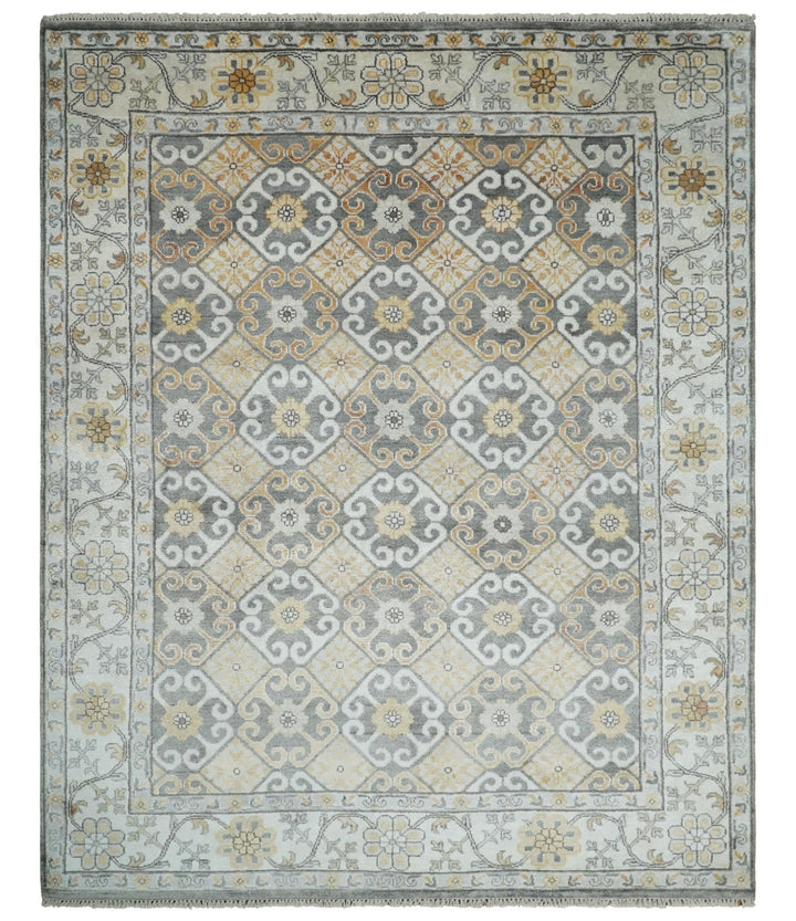 8x10 Fine Hand Knotted Camel and Beige Traditional Vintage Persian Style Antique Silk Rug | TRDCP536810 - The Rug Decor