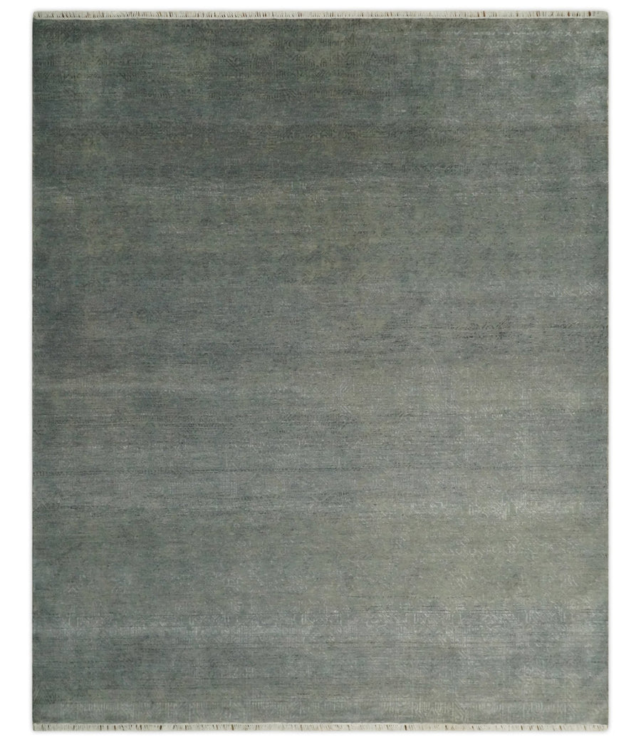 8x10 Fine Hand Knotted Charcoal and Silver Traditional Vintage Persian Style Antique Wool and Silk Rug | TRDCP665810 - The Rug Decor
