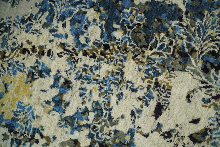8x10 Fine Hand Knotted Charcoal, Camel and Blue Traditional Vintage Persian Style Antique Wool and Silk Rug | TRDCP703810 - The Rug Decor