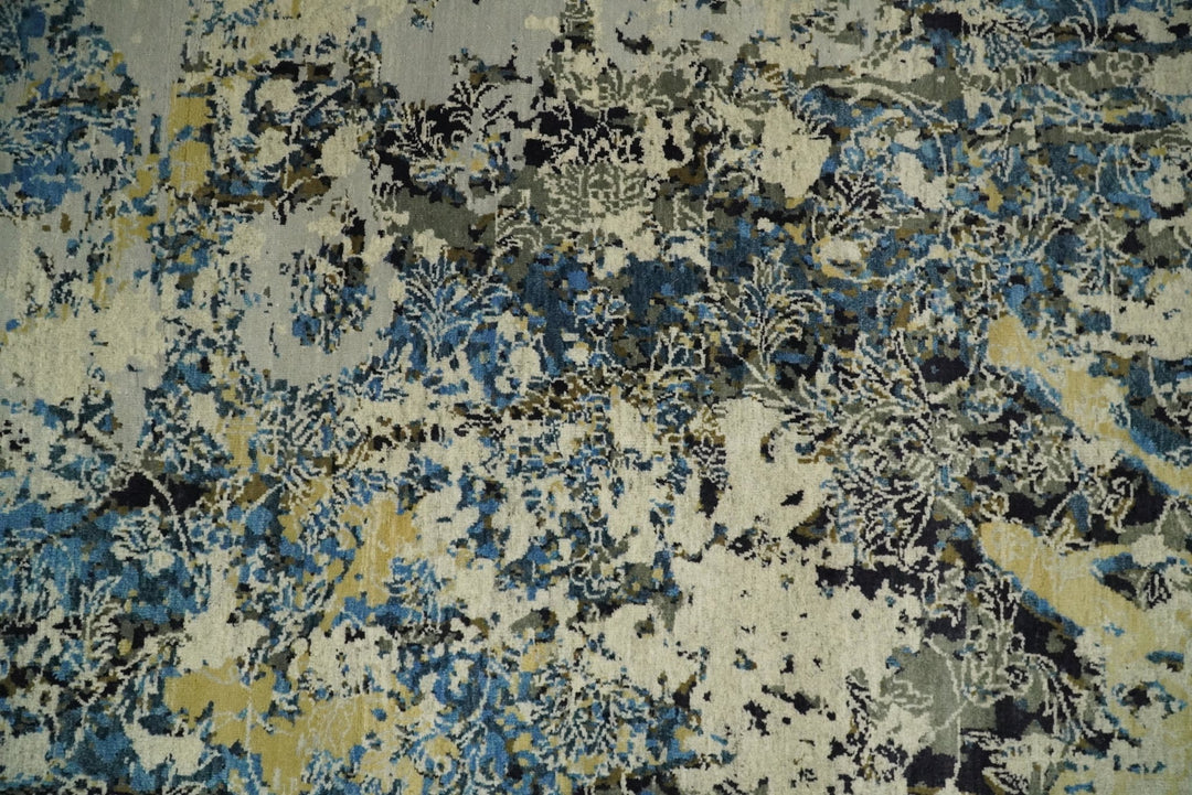 8x10 Fine Hand Knotted Charcoal, Camel and Blue Traditional Vintage Persian Style Antique Wool and Silk Rug | TRDCP703810 - The Rug Decor