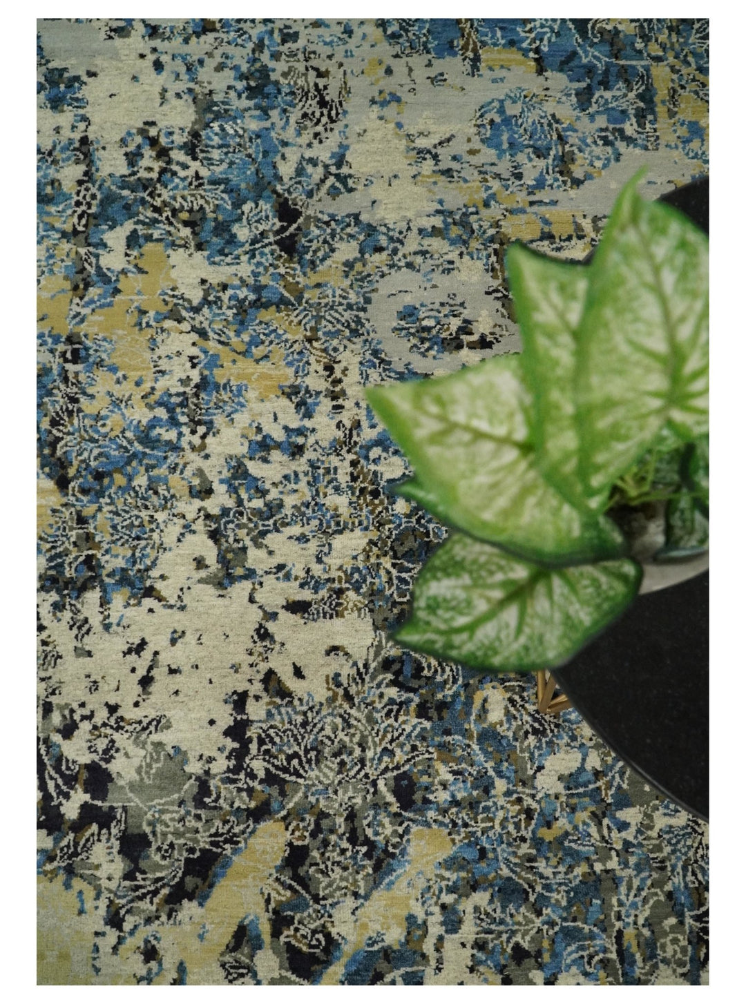 8x10 Fine Hand Knotted Charcoal, Camel and Blue Traditional Vintage Persian Style Antique Wool and Silk Rug | TRDCP703810 - The Rug Decor