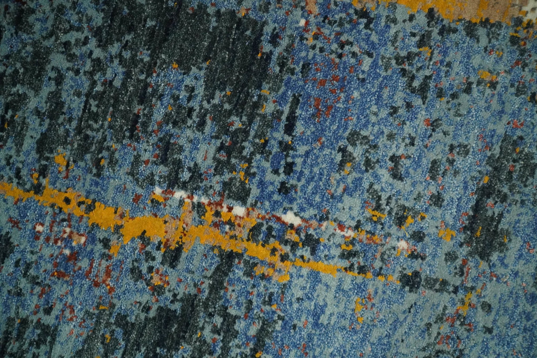 8x10 Fine Hand Knotted Ivory and Blue Modern Abstract Style Antique Wool and Silk Area Rug | TRDCP631810 - The Rug Decor