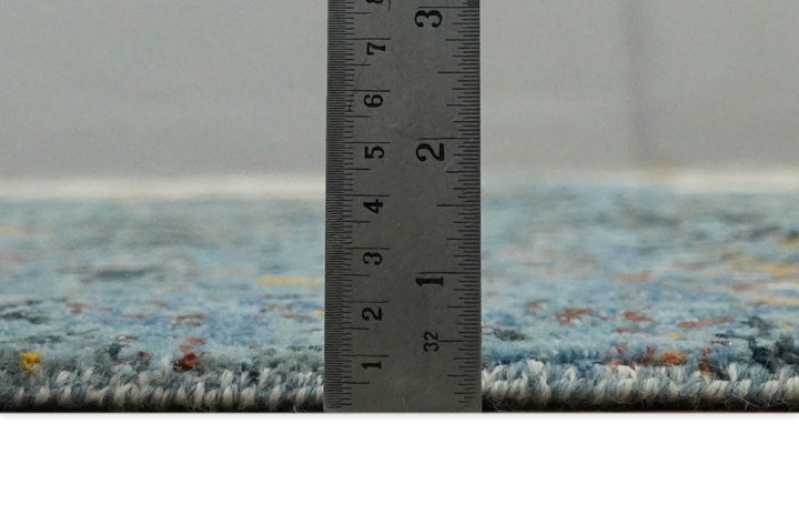 8x10 Fine Hand Knotted Ivory and Blue Modern Abstract Style Antique Wool and Silk Area Rug | TRDCP631810 - The Rug Decor