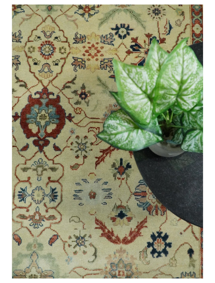 8x10 Fine Hand Knotted Ivory and Blue Traditional Vintage Persian Style Mahal Antique Wool Rug | TRDCP492810 - The Rug Decor