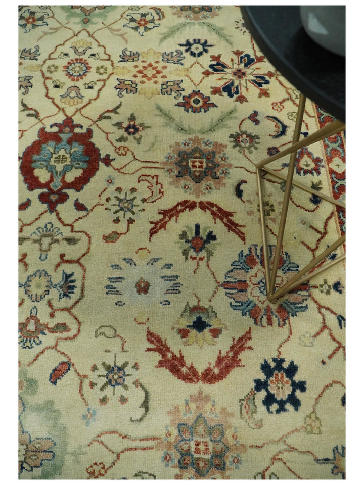 8x10 Fine Hand Knotted Ivory and Blue Traditional Vintage Persian Style Mahal Antique Wool Rug | TRDCP492810 - The Rug Decor