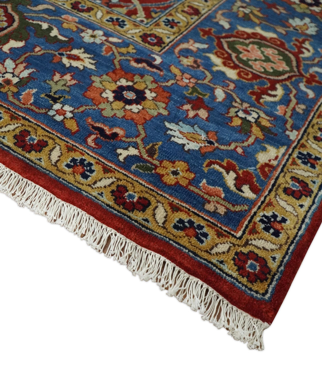 8x10 Fine Hand Knotted Rust and Blue Traditional Vintage Antique Persian Wool Rug | TRDCP851810 - The Rug Decor