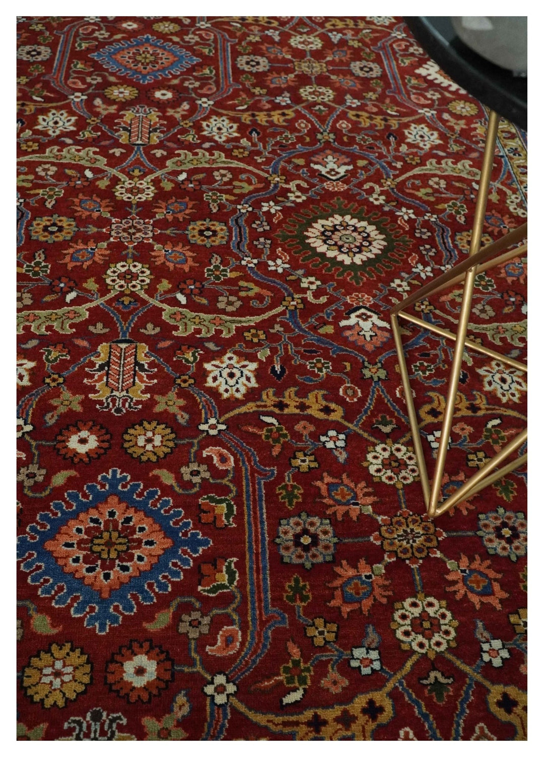8x10 Fine Hand Knotted Rust and Blue Traditional Vintage Antique Persian Wool Rug | TRDCP851810 - The Rug Decor