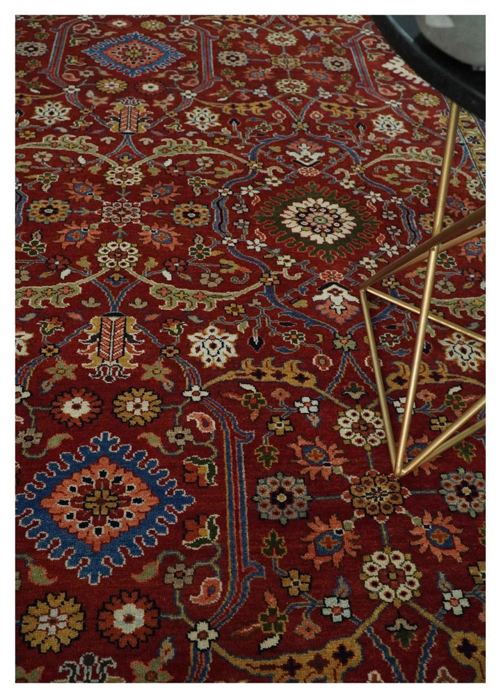 8x10 Fine Hand Knotted Rust and Blue Traditional Vintage Antique Persian Wool Rug | TRDCP851810 - The Rug Decor
