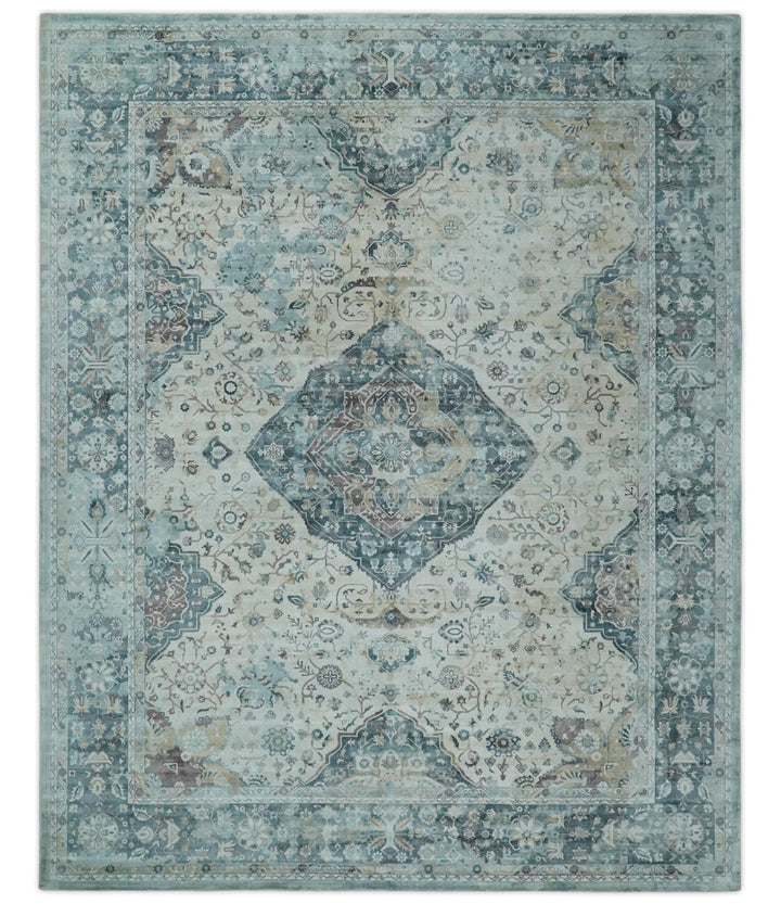 8x10 Gray, Beige and Brown Traditional Vintage Style Hand Loomed Art Silk Area Rug | AE7810 - The Rug Decor