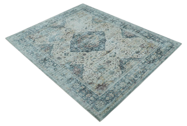 8x10 Gray, Beige and Brown Traditional Vintage Style Hand Loomed Art Silk Area Rug | AE7810 - The Rug Decor