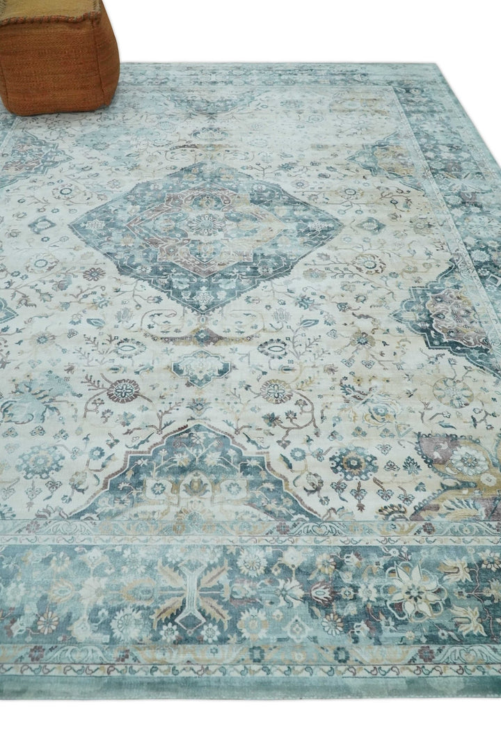 8x10 Gray, Beige and Brown Traditional Vintage Style Hand Loomed Art Silk Area Rug | AE7810 - The Rug Decor