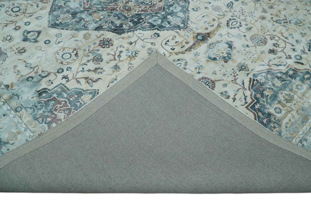 8x10 Gray, Beige and Brown Traditional Vintage Style Hand Loomed Art Silk Area Rug | AE7810 - The Rug Decor