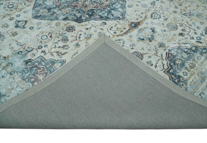 8x10 Gray, Beige and Brown Traditional Vintage Style Hand Loomed Art Silk Area Rug | AE7810 - The Rug Decor