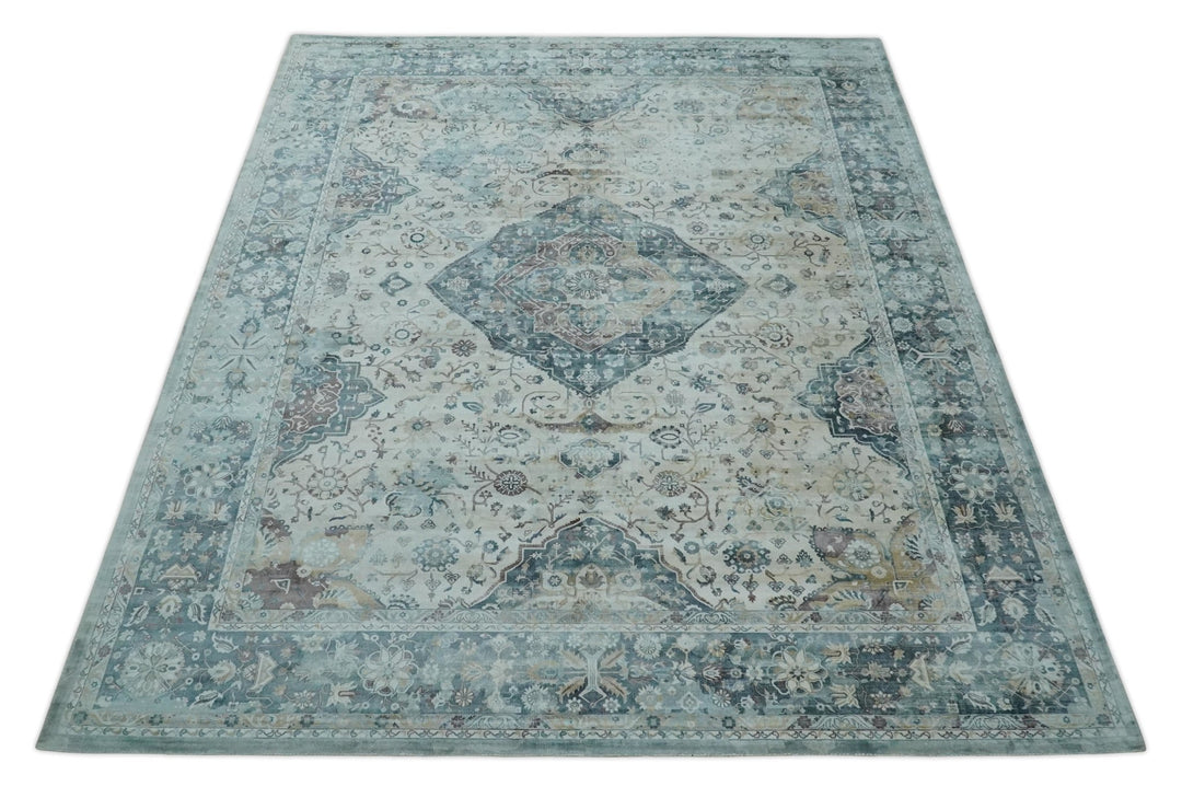 8x10 Gray, Beige and Brown Traditional Vintage Style Hand Loomed Art Silk Area Rug | AE7810 - The Rug Decor