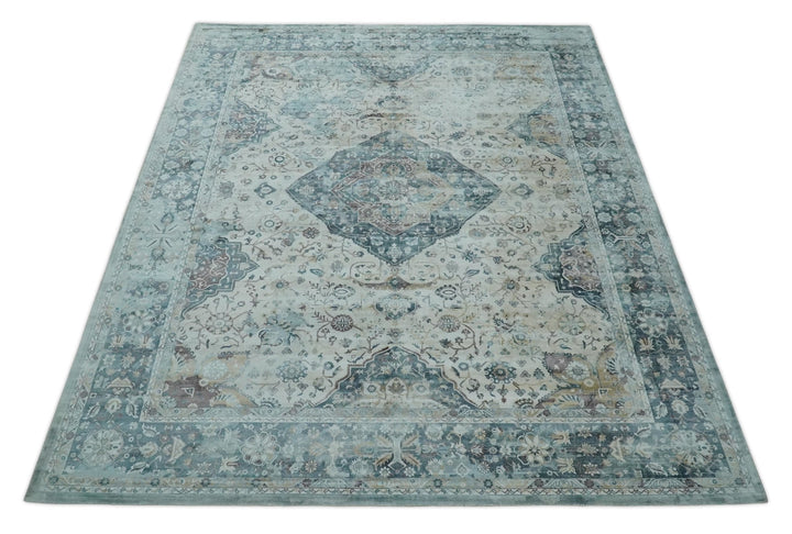 8x10 Gray, Beige and Brown Traditional Vintage Style Hand Loomed Art Silk Area Rug | AE7810 - The Rug Decor