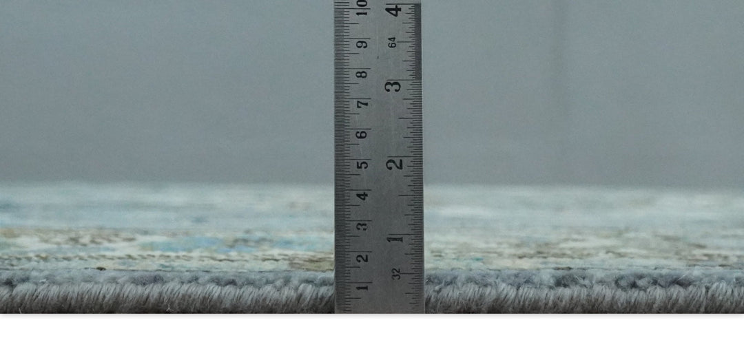 8x10 Gray, Ivory, Moss Green and Blue Hand Knotted Traditional Heriz Wool Area Rug - The Rug Decor