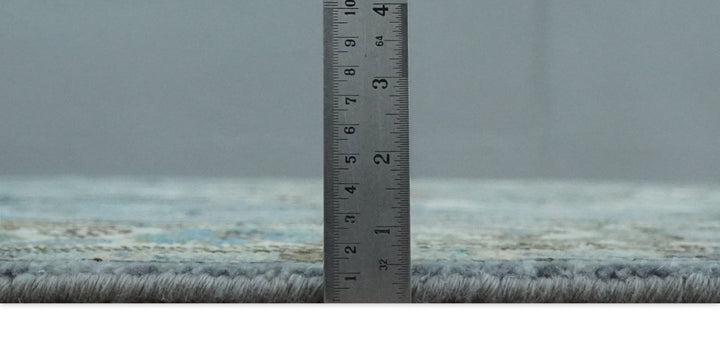 8x10 Gray, Ivory, Moss Green and Blue Hand Knotted Traditional Heriz Wool Area Rug - The Rug Decor