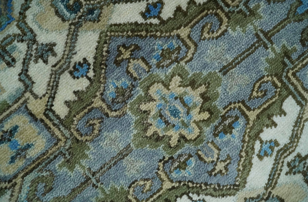 8x10 Gray, Ivory, Moss Green and Blue Hand Knotted Traditional Heriz Wool Area Rug - The Rug Decor