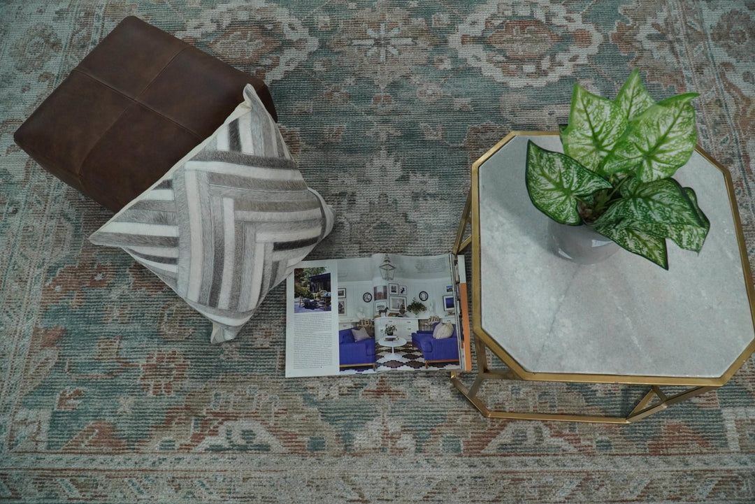 8x10 Green and Ivory Rug | Handmade Floral Area rug made with wool blended with art silk Low Pile | PR03 - The Rug Decor