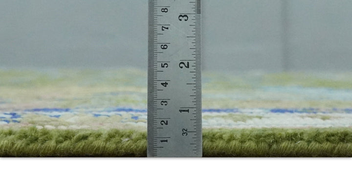 8x10 Green, Blue and Peach Hand Knotted Vibrant Donegal Floral Wool Rug - The Rug Decor