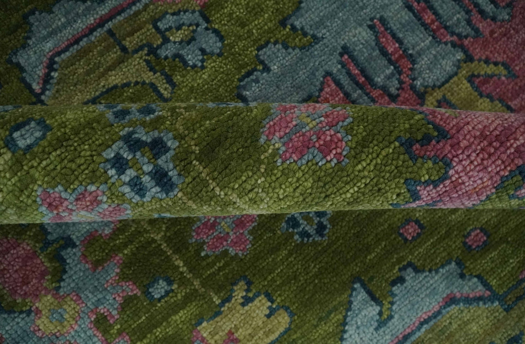 8x10 Green, Blue and Peach Hand Knotted Vibrant Donegal Floral Wool Rug - The Rug Decor
