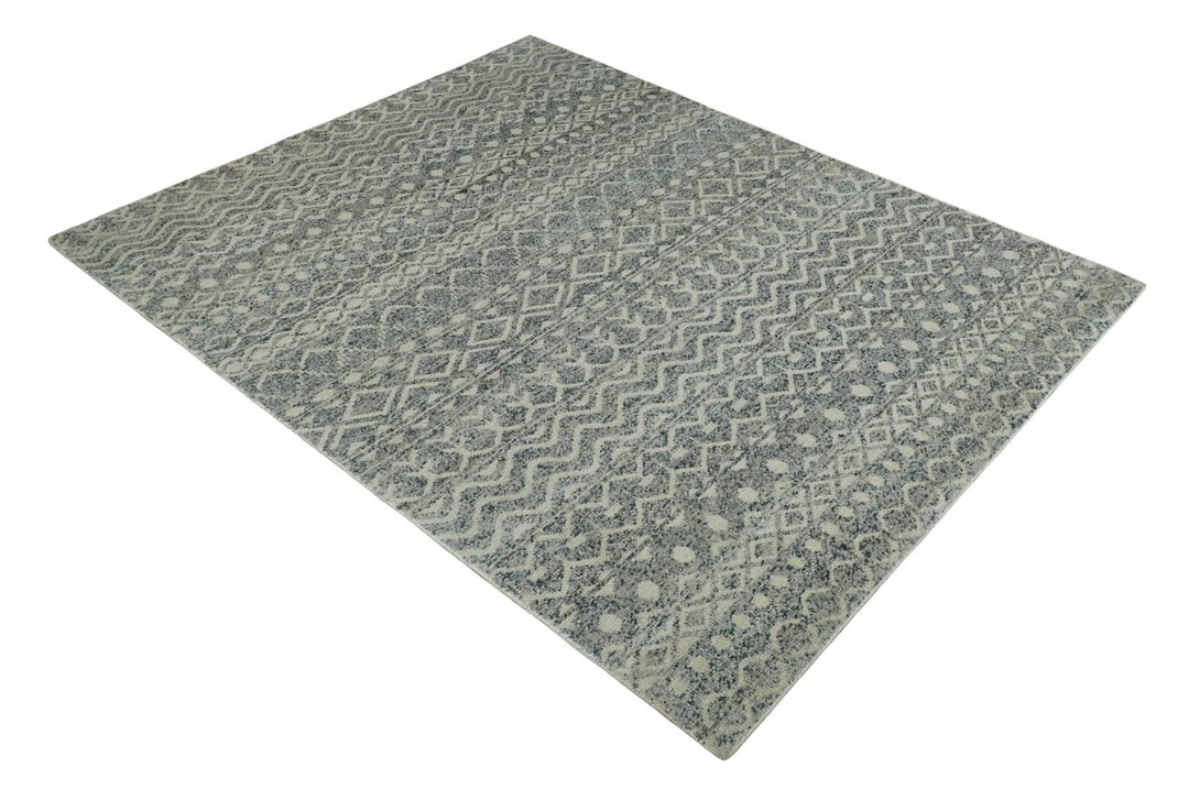 8x10 Hand Knotted Beige, Gray and Blue Modern Contemporary Southwestern Tribal Trellis Recycled Silk Area Rug | OP44 - The Rug Decor