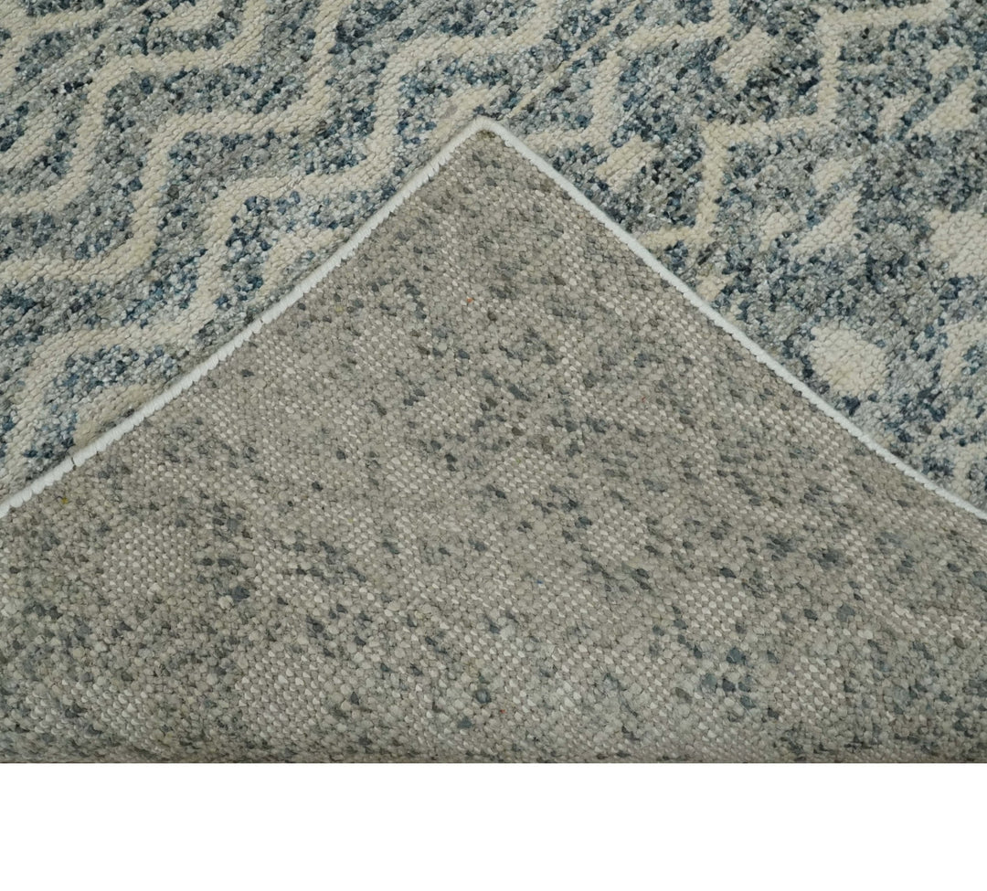 8x10 Hand Knotted Beige, Gray and Blue Modern Contemporary Southwestern Tribal Trellis Recycled Silk Area Rug | OP44 - The Rug Decor