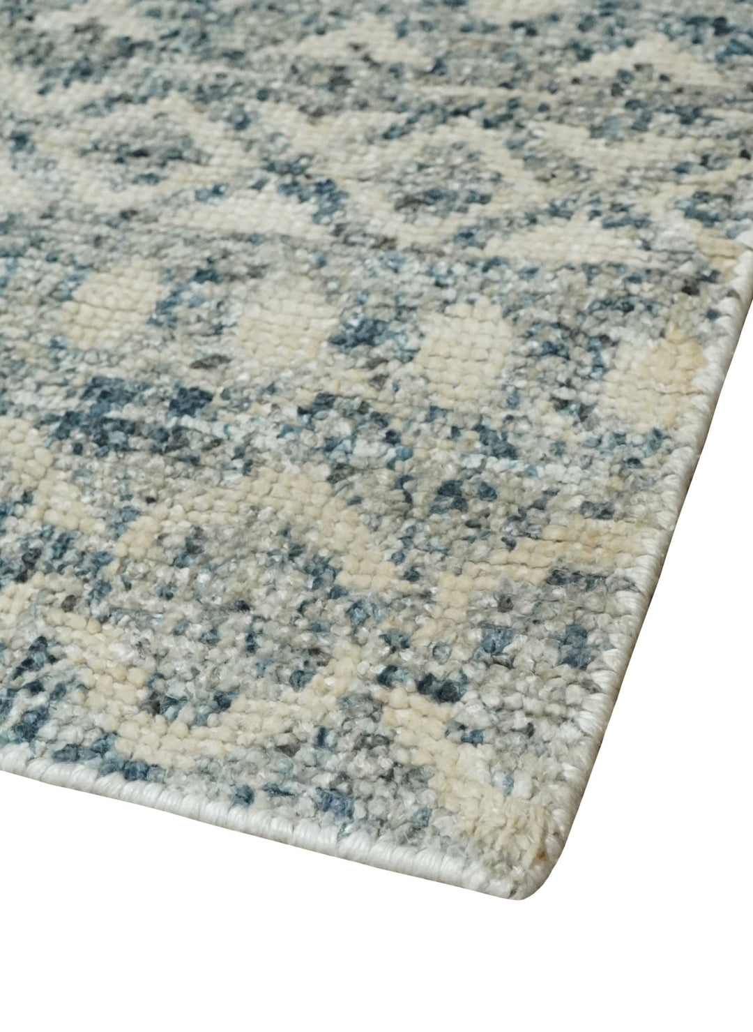 8x10 Hand Knotted Beige, Gray and Blue Modern Contemporary Southwestern Tribal Trellis Recycled Silk Area Rug | OP44 - The Rug Decor