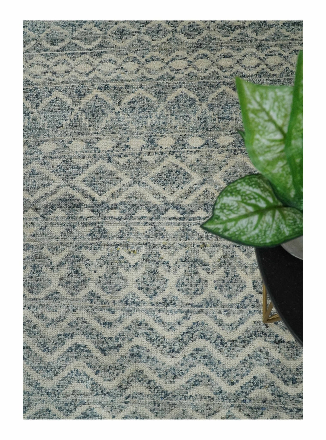 8x10 Hand Knotted Beige, Gray and Blue Modern Contemporary Southwestern Tribal Trellis Recycled Silk Area Rug | OP44 - The Rug Decor