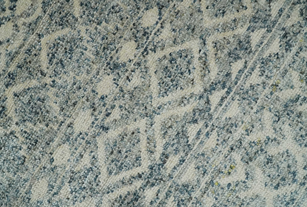 8x10 Hand Knotted Beige, Gray and Blue Modern Contemporary Southwestern Tribal Trellis Recycled Silk Area Rug | OP44 - The Rug Decor