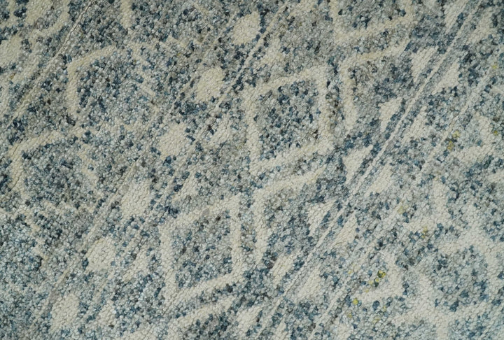 8x10 Hand Knotted Beige, Gray and Blue Modern Contemporary Southwestern Tribal Trellis Recycled Silk Area Rug | OP44 - The Rug Decor