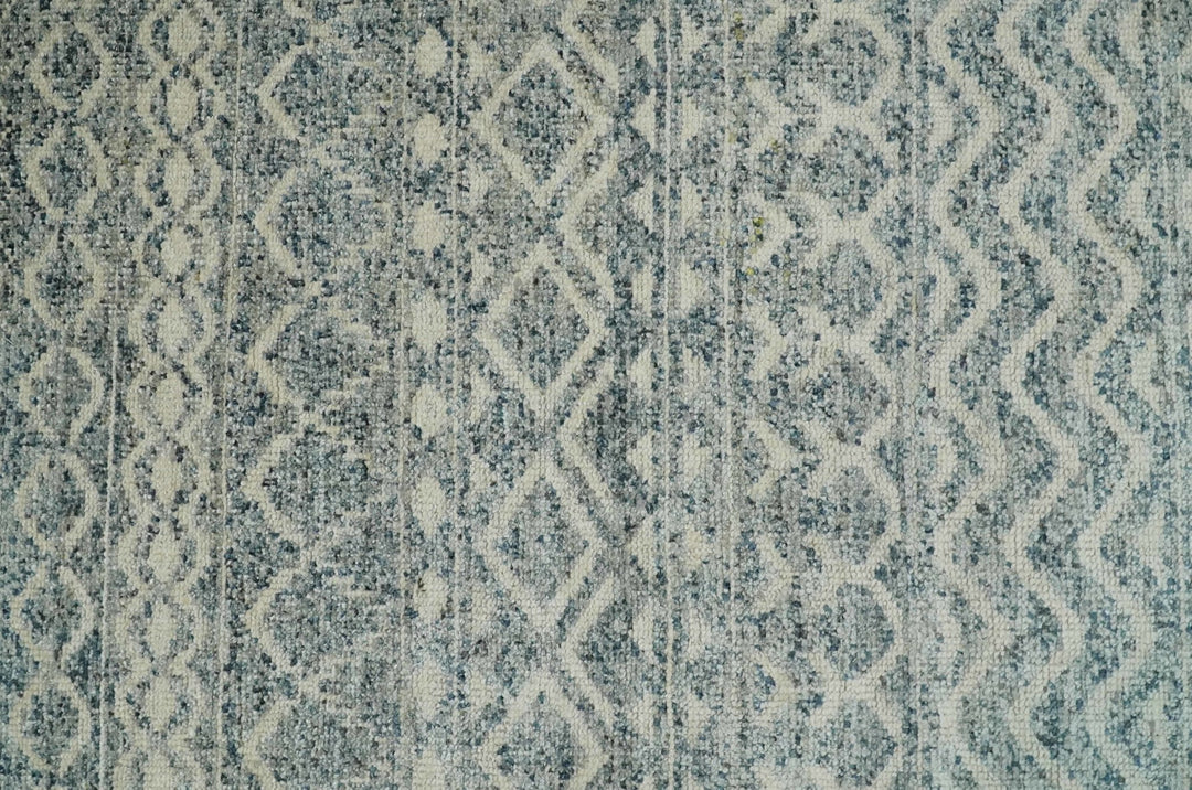 8x10 Hand Knotted Beige, Gray and Blue Modern Contemporary Southwestern Tribal Trellis Recycled Silk Area Rug | OP44 - The Rug Decor
