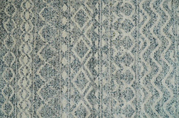 8x10 Hand Knotted Beige, Gray and Blue Modern Contemporary Southwestern Tribal Trellis Recycled Silk Area Rug | OP44 - The Rug Decor