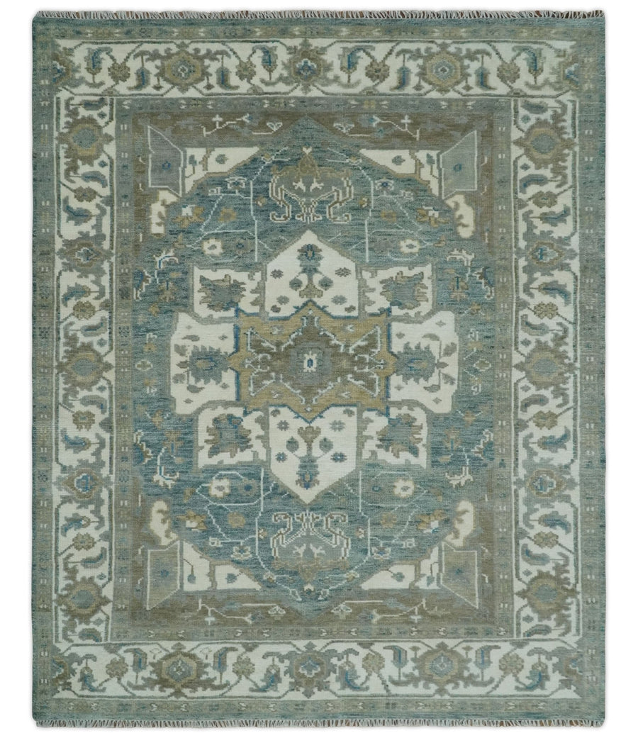 8x10 Hand Knotted Beige, Ivory and Gray Traditional Turkish Design Wool Area Rug - The Rug Decor