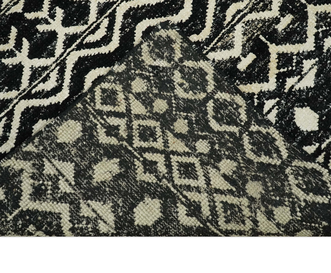 8x10 Hand Knotted Black and Ivory Modern Contemporary Southwestern Tribal Trellis Recycled Silk Area Rug | OP11 - The Rug Decor