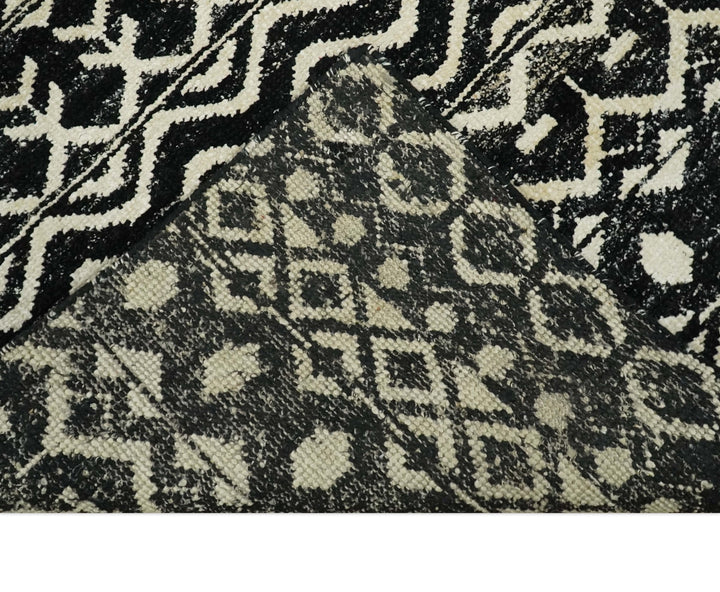8x10 Hand Knotted Black and Ivory Modern Contemporary Southwestern Tribal Trellis Recycled Silk Area Rug | OP11 - The Rug Decor