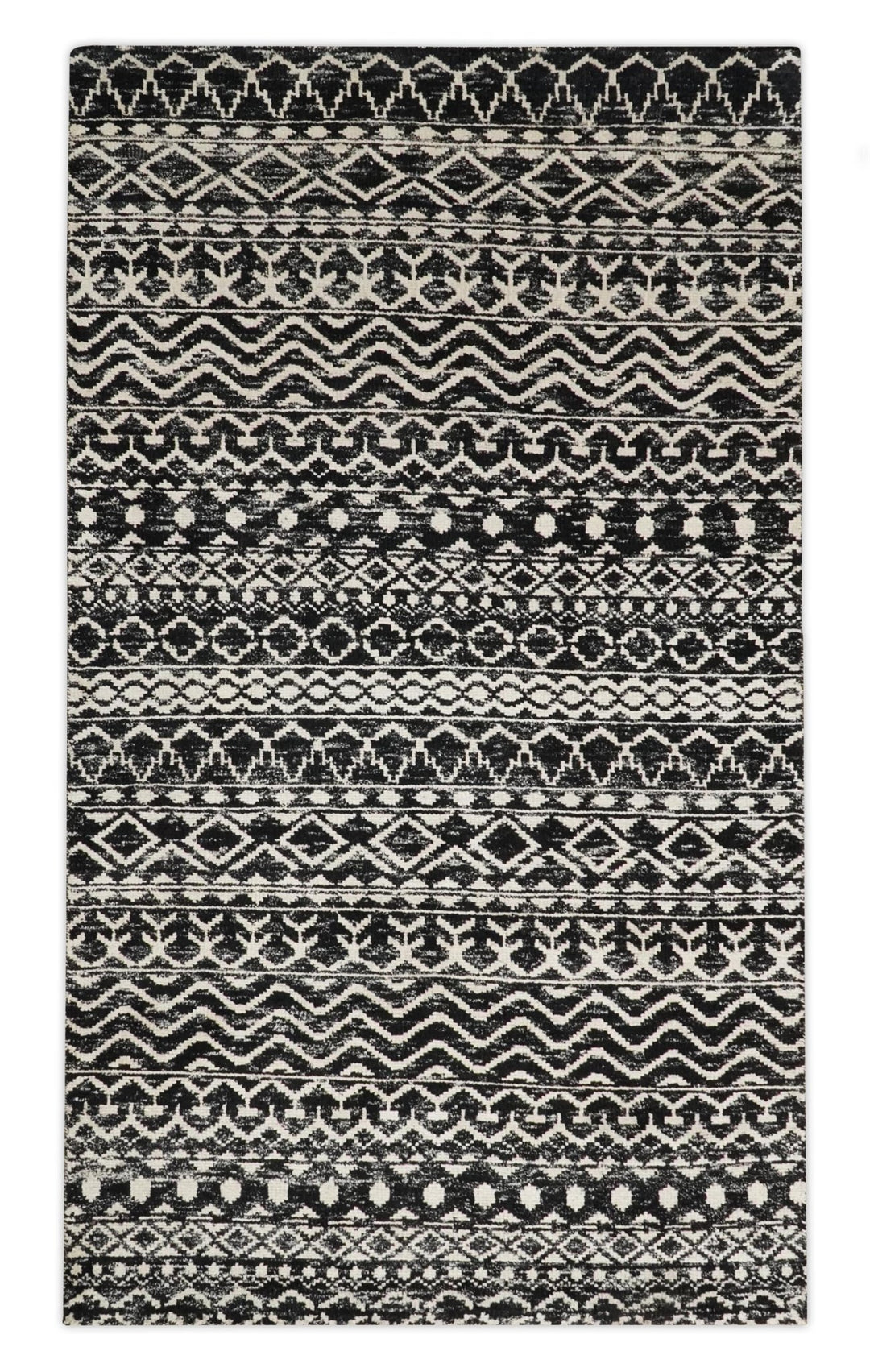 8x10 Hand Knotted Black and Ivory Modern Contemporary Southwestern Tribal Trellis Recycled Silk Area Rug | OP11 - The Rug Decor