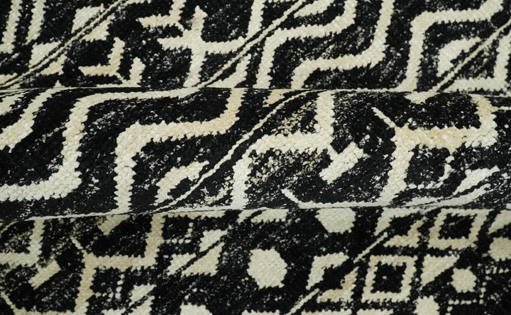 8x10 Hand Knotted Black and Ivory Modern Contemporary Southwestern Tribal Trellis Recycled Silk Area Rug | OP11 - The Rug Decor