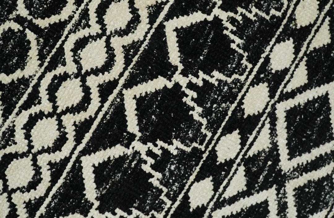 8x10 Hand Knotted Black and Ivory Modern Contemporary Southwestern Tribal Trellis Recycled Silk Area Rug | OP11 - The Rug Decor