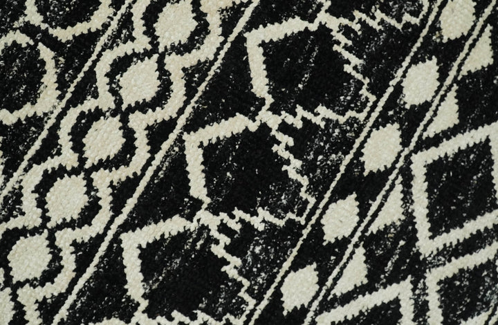 8x10 Hand Knotted Black and Ivory Modern Contemporary Southwestern Tribal Trellis Recycled Silk Area Rug | OP11 - The Rug Decor
