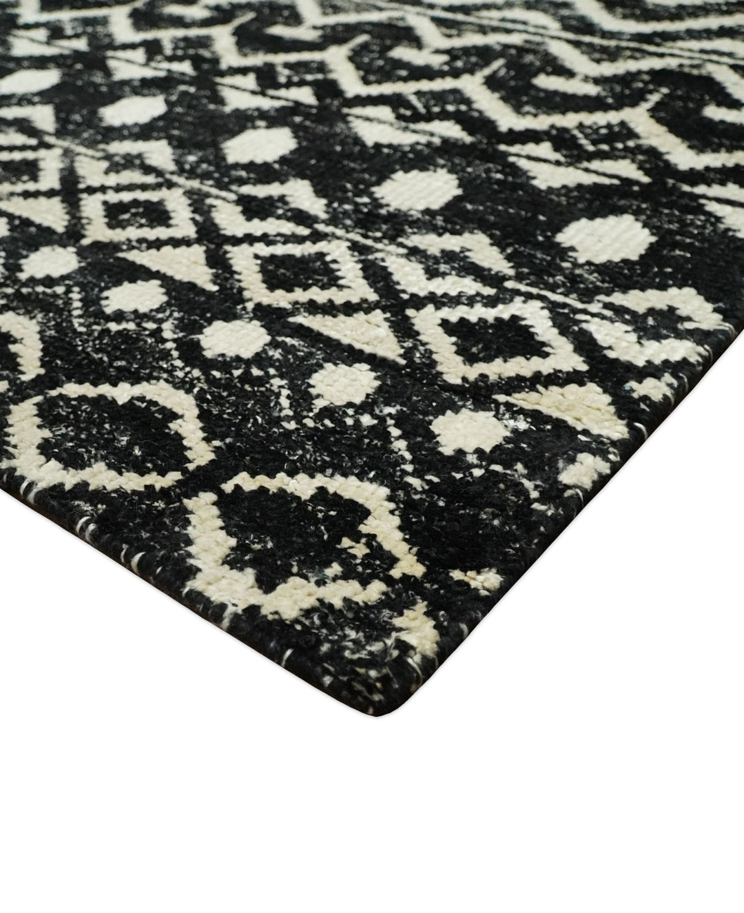 8x10 Hand Knotted Black and Ivory Modern Contemporary Southwestern Tribal Trellis Recycled Silk Area Rug | OP11 - The Rug Decor