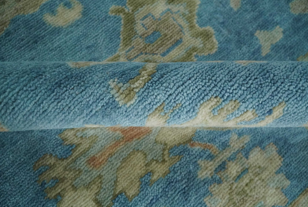 8x10 Hand knotted Blue and Beige Traditional Oushak Wool Area Rug - The Rug Decor