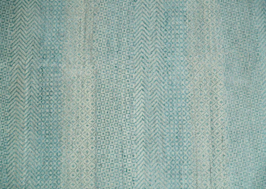 8x10 Hand Knotted Blue and Ivory Modern Geometric Trellis Scandinavian Wool Area Rug | TRDCP931810 - The Rug Decor