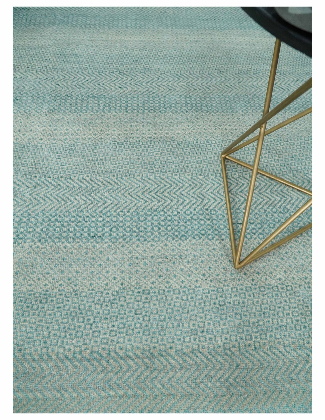 8x10 Hand Knotted Blue and Ivory Modern Geometric Trellis Scandinavian Wool Area Rug | TRDCP931810 - The Rug Decor
