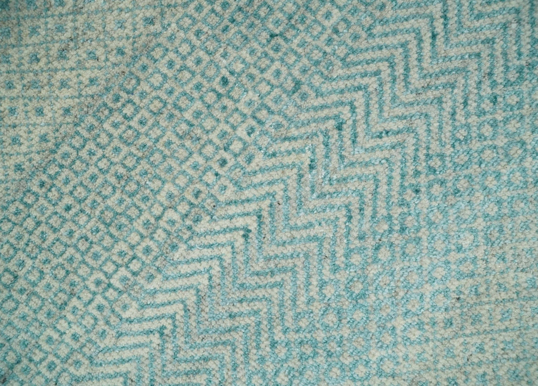 8x10 Hand Knotted Blue and Ivory Modern Geometric Trellis Scandinavian Wool Area Rug | TRDCP931810 - The Rug Decor