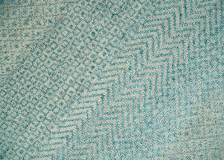 8x10 Hand Knotted Blue and Ivory Modern Geometric Trellis Scandinavian Wool Area Rug | TRDCP931810 - The Rug Decor